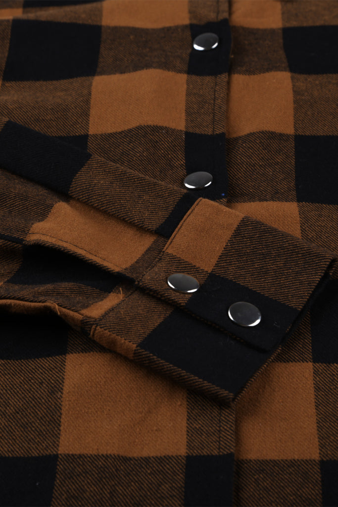 Lapel plaid shirt women's mid-length long-sleeved autumn and winter coat