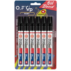 OFC-P Oil-Based Permanent Paint Marker Pen,Medium Tip-Quick Drying and Waterproof Marker Pen for Metal, Rock Painting, Wood, Fabric, Plastic, Canvas, Mugs,Pack of 6