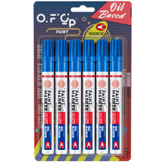 OFC-P Oil-Based Permanent Paint Marker Pen,Medium Tip-Quick Drying and Waterproof Marker Pen for Metal, Rock Painting, Wood, Fabric, Plastic, Canvas, Mugs,Pack of 6