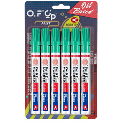 OFC-P Oil-Based Permanent Paint Marker Pen,Medium Tip-Quick Drying and Waterproof Marker Pen for Metal, Rock Painting, Wood, Fabric, Plastic, Canvas, Mugs,Pack of 6