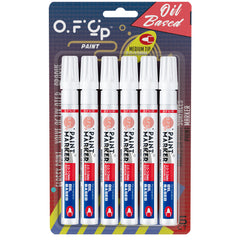 OFC-P Oil-Based Permanent Paint Marker Pen,Medium Tip-Quick Drying and Waterproof Marker Pen for Metal, Rock Painting, Wood, Fabric, Plastic, Canvas, Mugs,Pack of 6